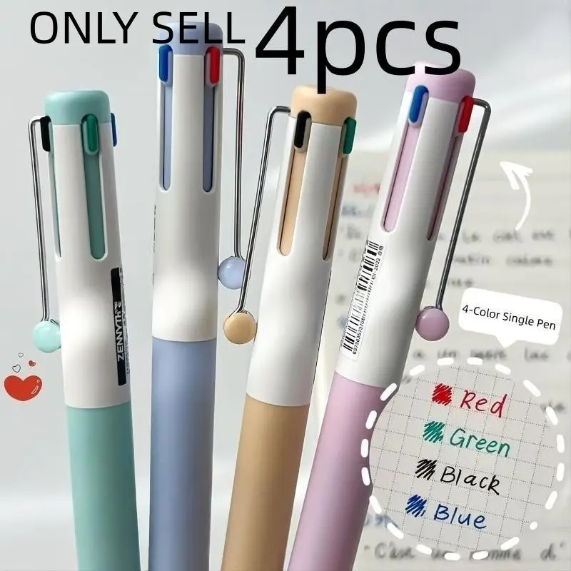 4 4-in-1 neutral pens, color push pens, 0.5mm vinyl Smooth Writing Ballpoint pens, office supplies, learning handbooks, perfect for back-to-school gifts