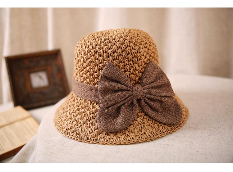 Summer Straw Hat, Multifunctional Vintage Woven Handmade Straw Hat, Foldable And Versatile Sun Protection Hat, With Pleated Bow, Breathable Travel Beach Hat