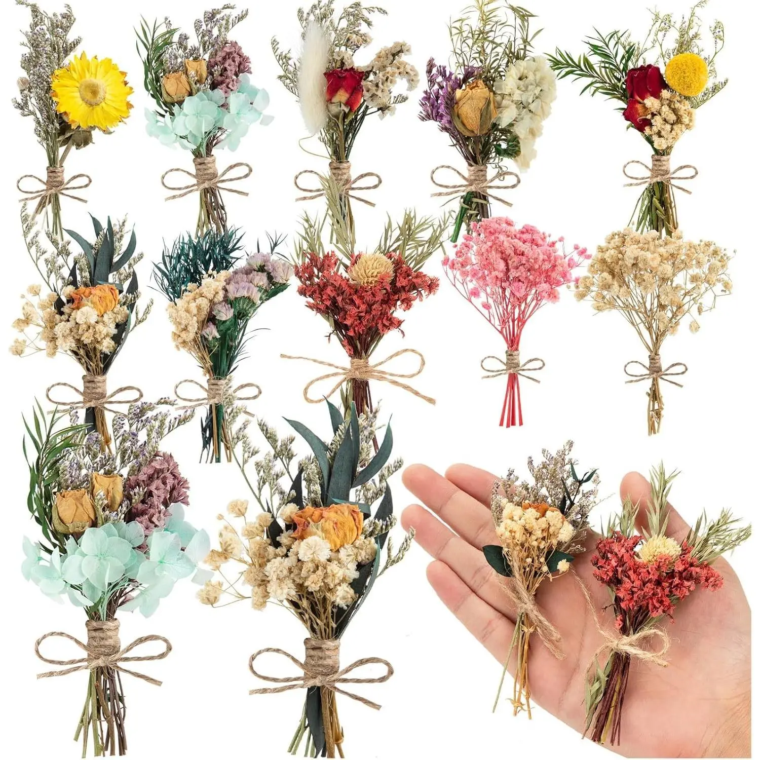 10 Pcs Mini Dried Flowers Bouquet Bulk for DIY Crafts, Vase Decor, Photo Props, Bridesmaid & Birthday GiftsGift
