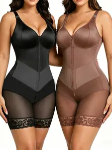 2pc Women's Full Body Shapewear Bodysuit, Front Zipper, Firm Tummy Control, Butt Lifter, Waist Trainer, Adjustable Straps