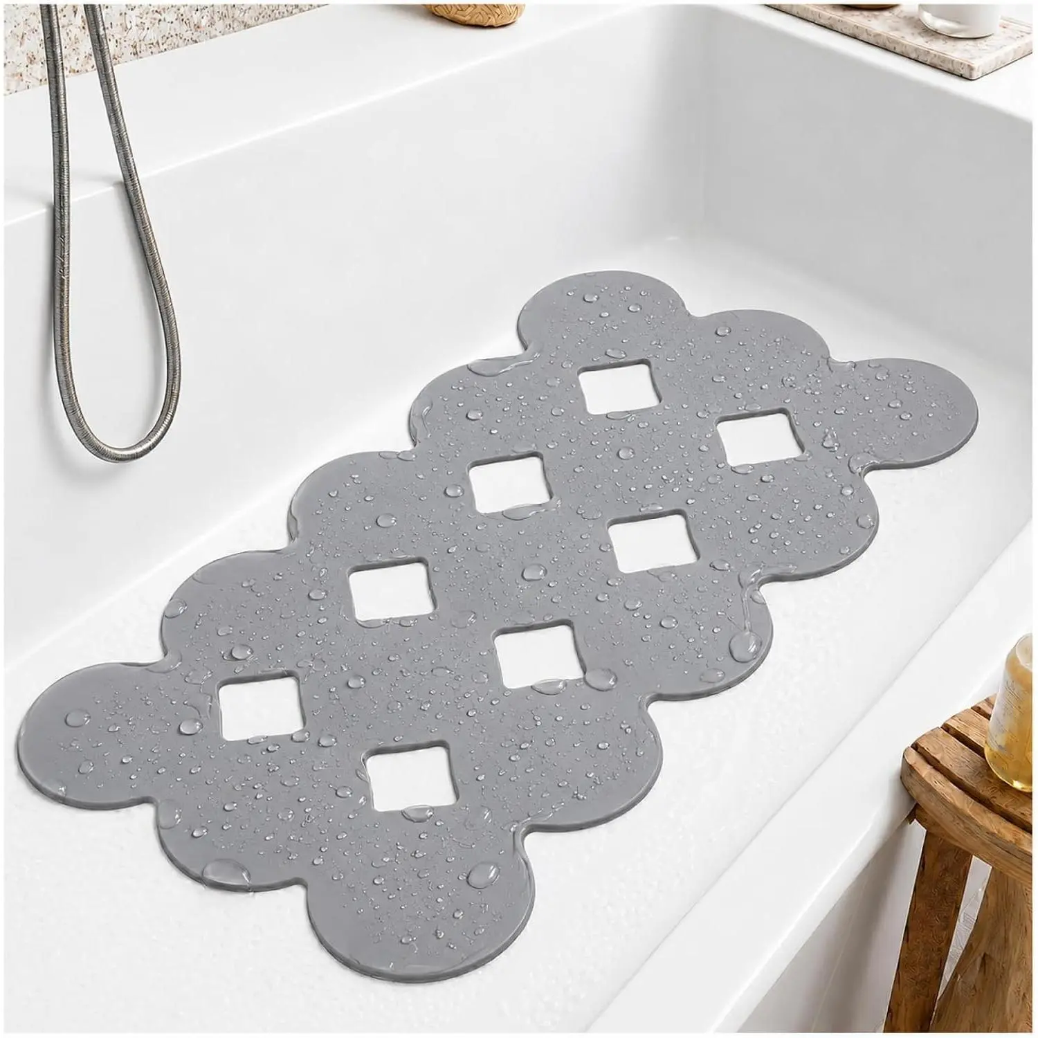 Patented Non Slip Bathtub Mat Shower Mat Bath Mat Tub Mats with Strong Suction Cups Soft Natural Rubber Bath Mat for Inside The tub (Circle-Grey, 28x16 inch)