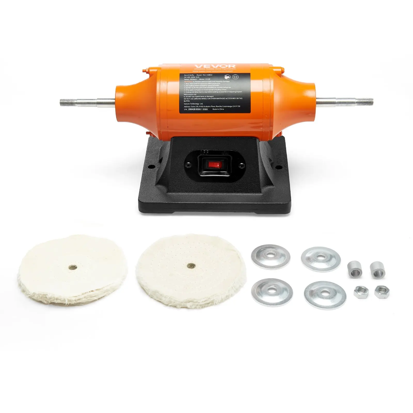 VEVOR 1/2HP Bench Buffer Polisher, 6-inch Bench Polishing Buffing Machine, 3450RPM Single Speed Benchtop Polisher with 2PCS Cloth Wheels & Cast Iron Base for Metal, Jewelry, Wood Polishing