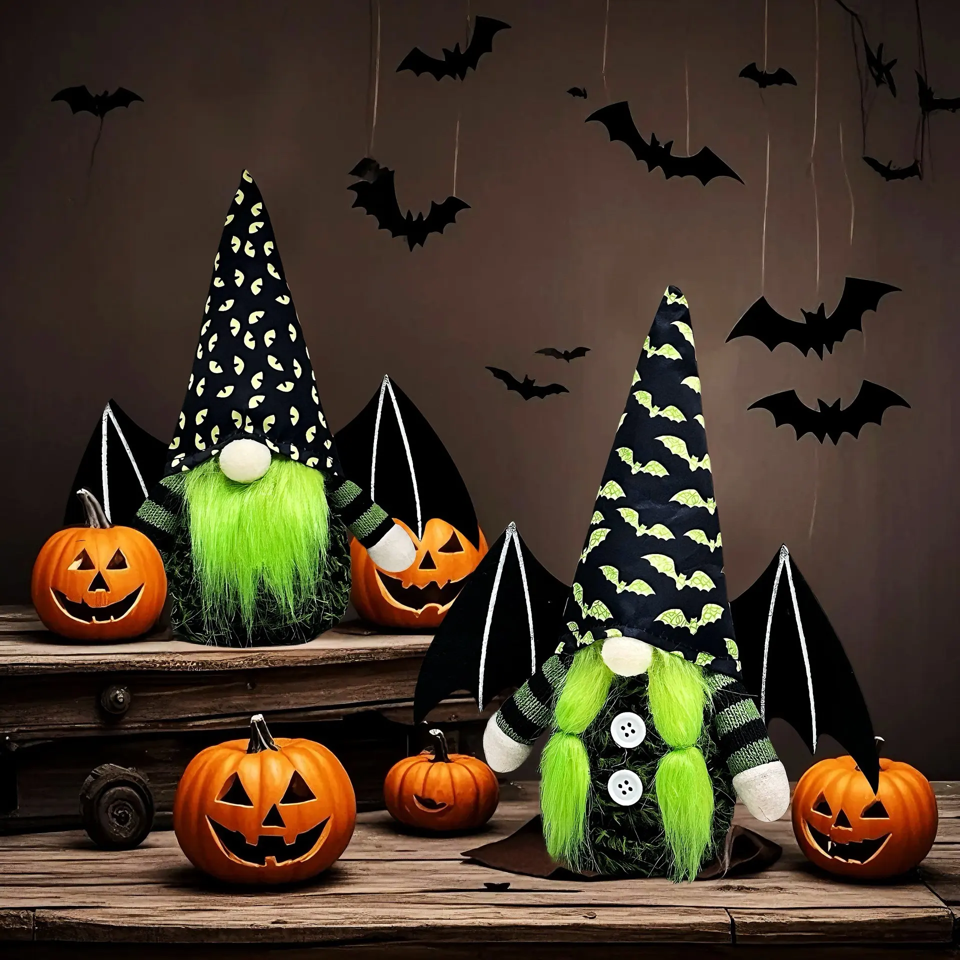 2pcs New Halloween Decorations, Ghost Festival Dwarf Figurines, Faceless Dolls, Rudolph Plush Holiday Home Decor, Festive Seasonal Ornaments