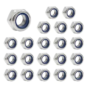 20 count M6 Nyloc Steel Nuts, Nylon Locknuts for Fastener, Nylon Inserted Hex Lock Nut,  304 Stainless Steel Self Locking Nuts for