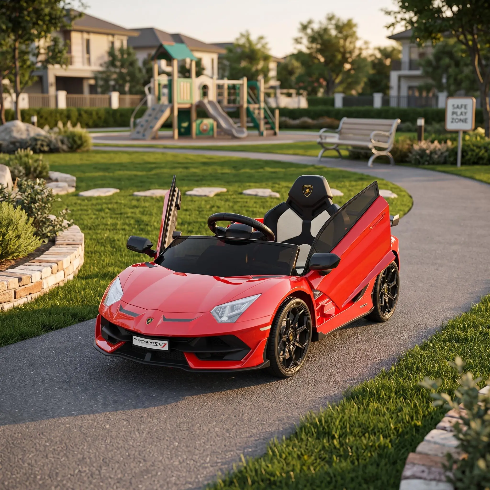 【IdealHouse】Officially Licensed Unisex 12V Plastic Lamborghini Kids Electric Ride-On Car (3+ Years), Rechargeable Toy Vehicle with Parent Remote Control, Hydraulic Door, LED Headlights, Dual Adjustable Speed Modes, Parent Mode