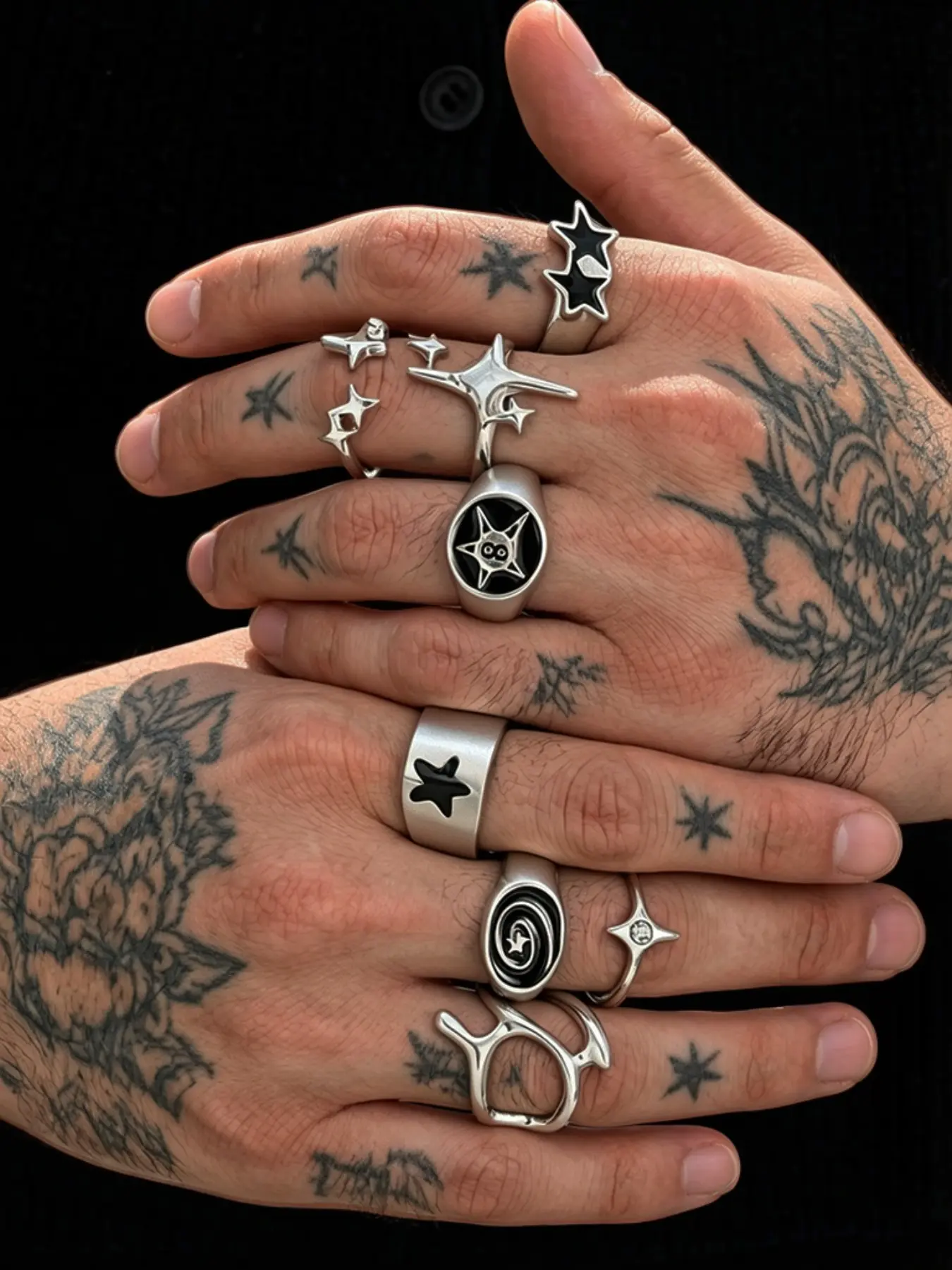 8-Piece Men's Ring Set, Punk Style Wide Band Rings, Casual All-Season Jewelry, Perfect for Gifts and Daily Wear