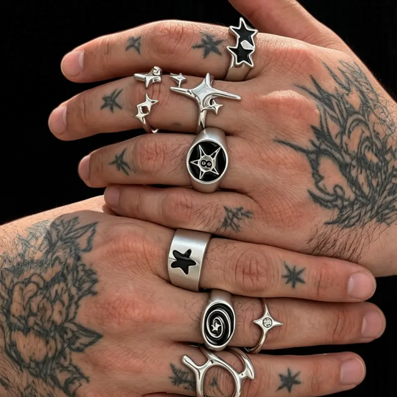 Men's 8-Piece Ring Set, Punk Style Wide Band Fashion Rings, Casual All-Season Jewelry, Ideal Gift Choice, Suitable for Daily Wear