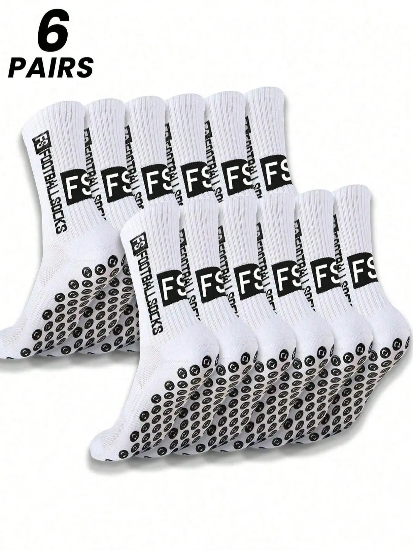 6-Pair Set of Professional Anti-Slip Soccer Socks, Sports Socks, Men's Socks, Mid-Calf Sports Socks with Silicone Nubs, Knee-High Socks, Grippy and Durable Training and Match Socks—Great Value Set, Non Slip Socks