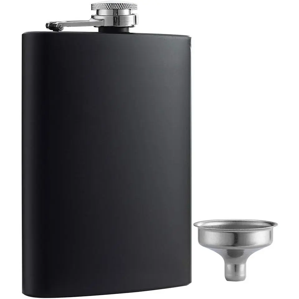 8 oz Matte Black Pocket    Flask with Funnel, Stainless Steel and Leak Proof