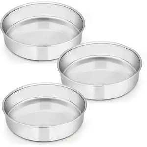 18ACTIVEKITE-far 8 Inch Cake Pan Set of 3, Stainless Steel Round Layer Cake Baking Pans, Non-Toxic & Healthy, Mirror Finish & Dishwasher Safe