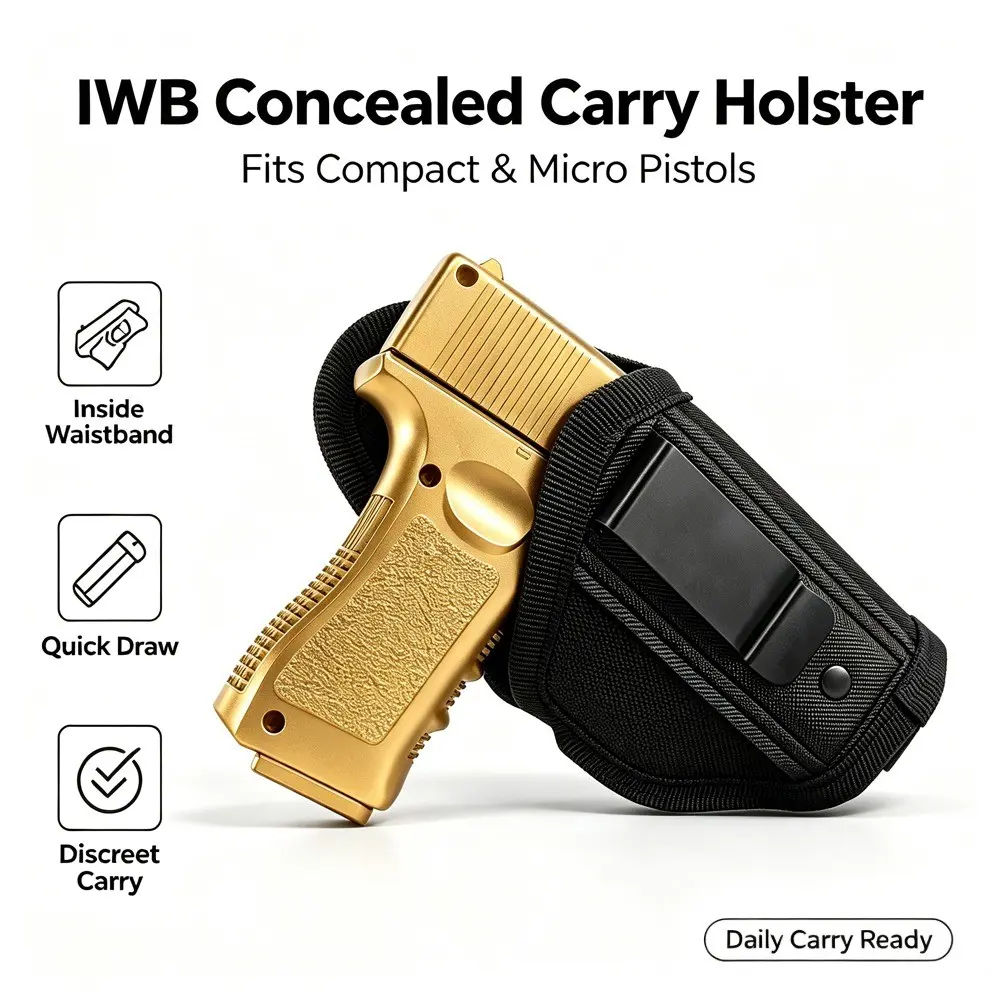 IWB Concealed Gun Holster, Waist Belt Hidden Carry, Right Hand Draw, Fits Micro Pistols, Nylon Material, Secure and Discreet