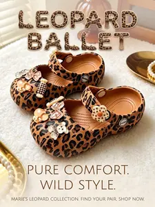 Ballet Slipper Leopard Print, Cute Princess Sandals for Girls, Summer Outdoor Wear, Eva Material, Cartoon Style, Hole Shoes