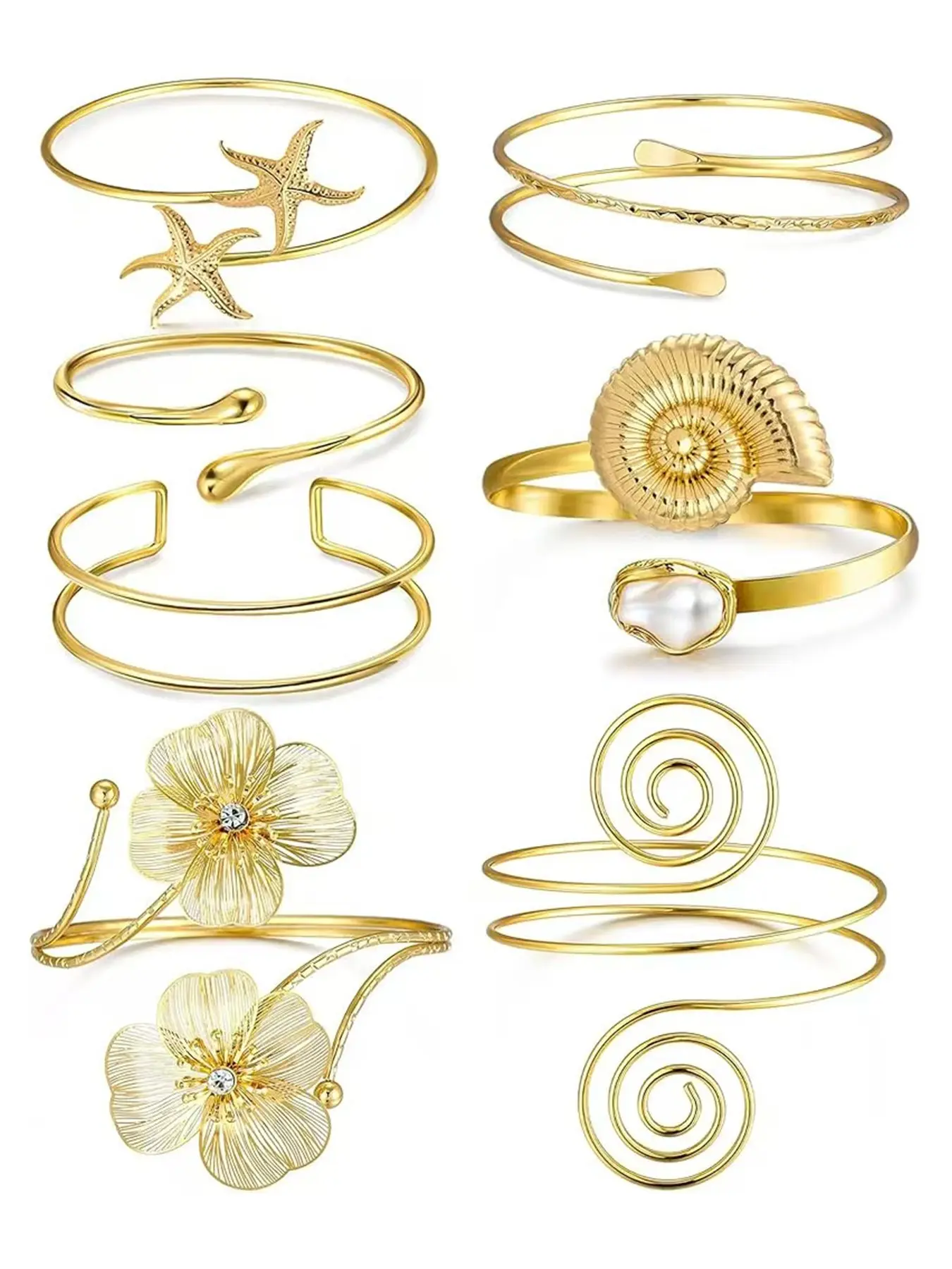7PCS Gold Arm Cuff Bracelet for Women Statement Adjustable Upper Arm Cuffs Gold Bangle Band Armlet Cuff Bracelet set Stackable Jewelry Fashion Bracelet