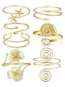 7PCS Gold Arm Cuff Bracelet for Women Statement Adjustable Upper Arm Cuffs Gold Bangle Band Armlet Cuff Bracelet set Stackable Jewelry Fashion Bracelet