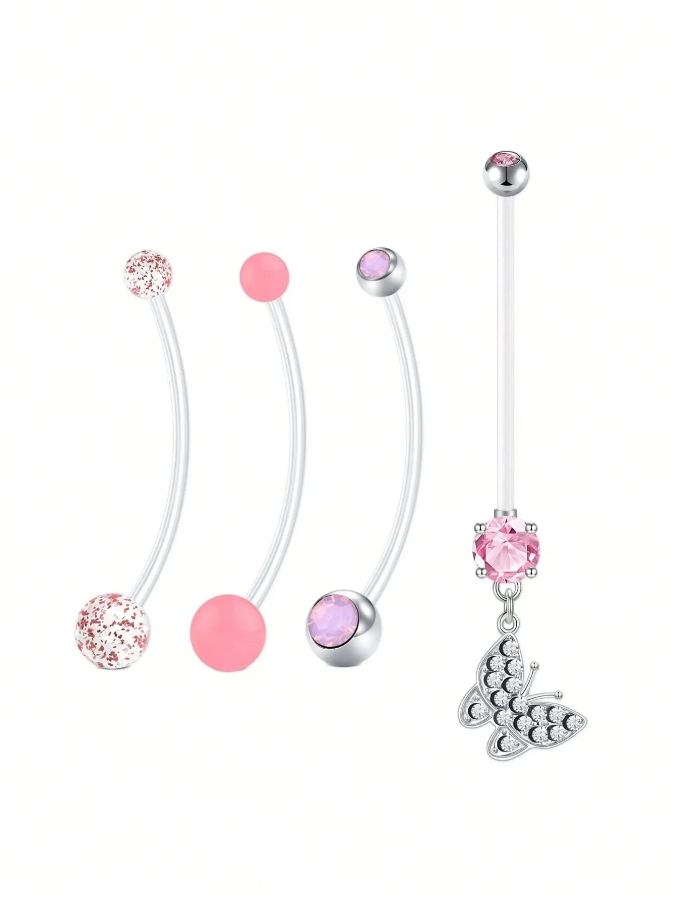 Acrylic Maternity Belly Button Ring, 14g Flexible Transparent Piercing, Long Dangling Style, Suitable for Women's Everyday Wear, 38 Mm, Navel Ring