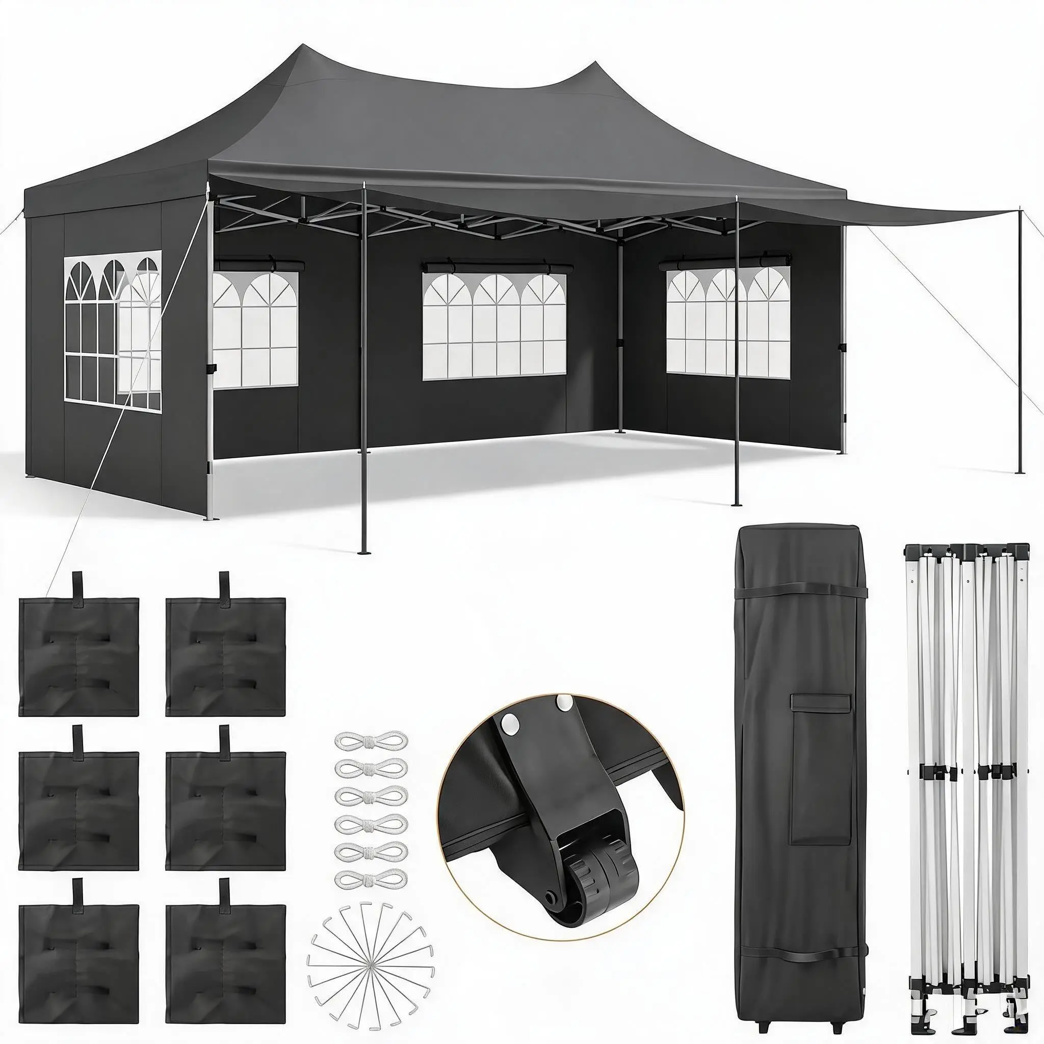 GARVEE 10 x 20 FT Pop Up Canopy, Instant Canopy Portable Gazebo, Backyard Tent with 6 Sidewalls, Waterproof UV Resistant Party Tent for Events, Patio, Backyard, Party, Parking, Grey