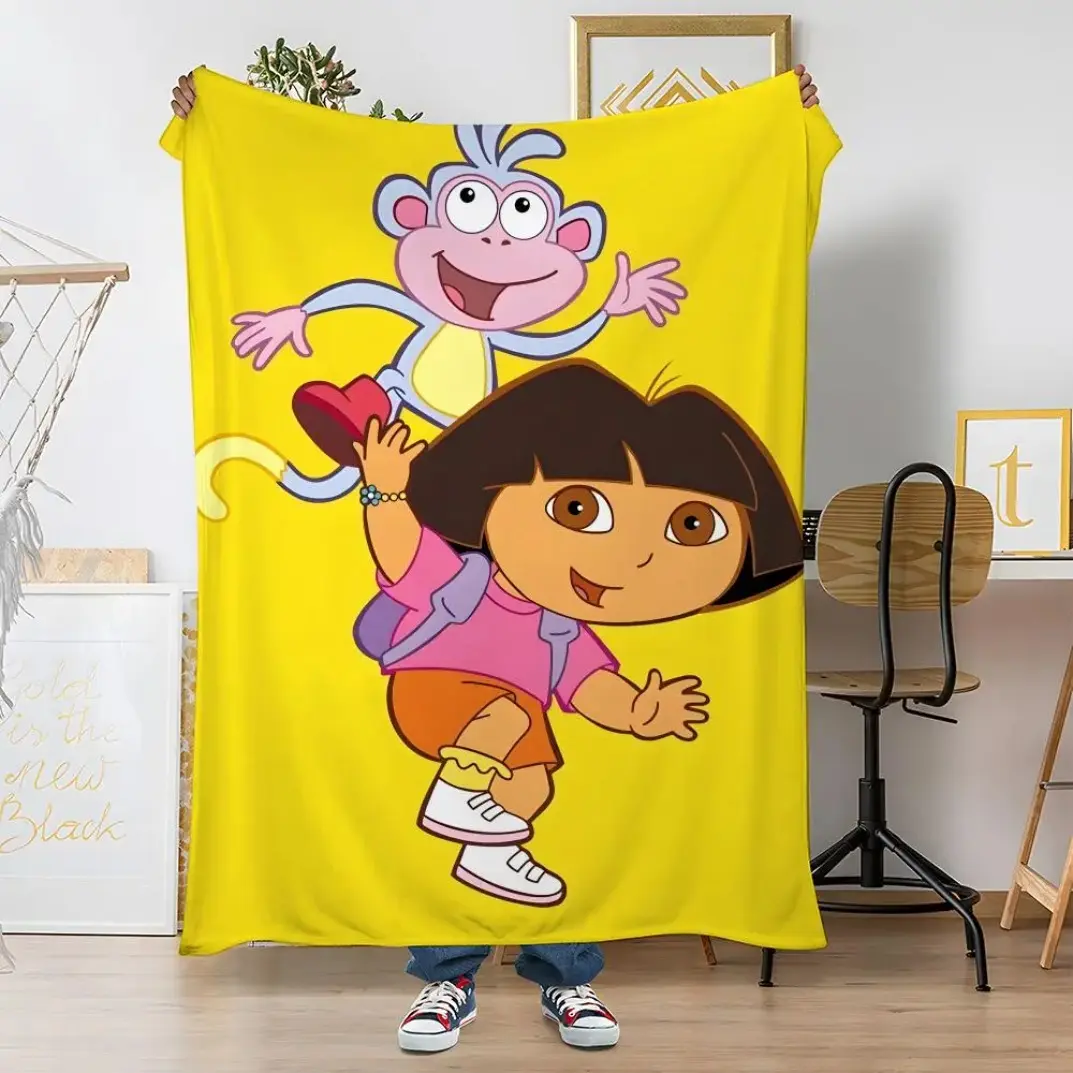 Cartoon Adventure Girl Adventure Story Soft Flannel Blanket, Fluffy Warm Cozy Throw Blanket, Lightweight Fleece Blanket for Sofa Bed Bedroom Decor, Cute Character Print Blanket for Kids Adults, Home Relaxation, Travel, Camping Gift