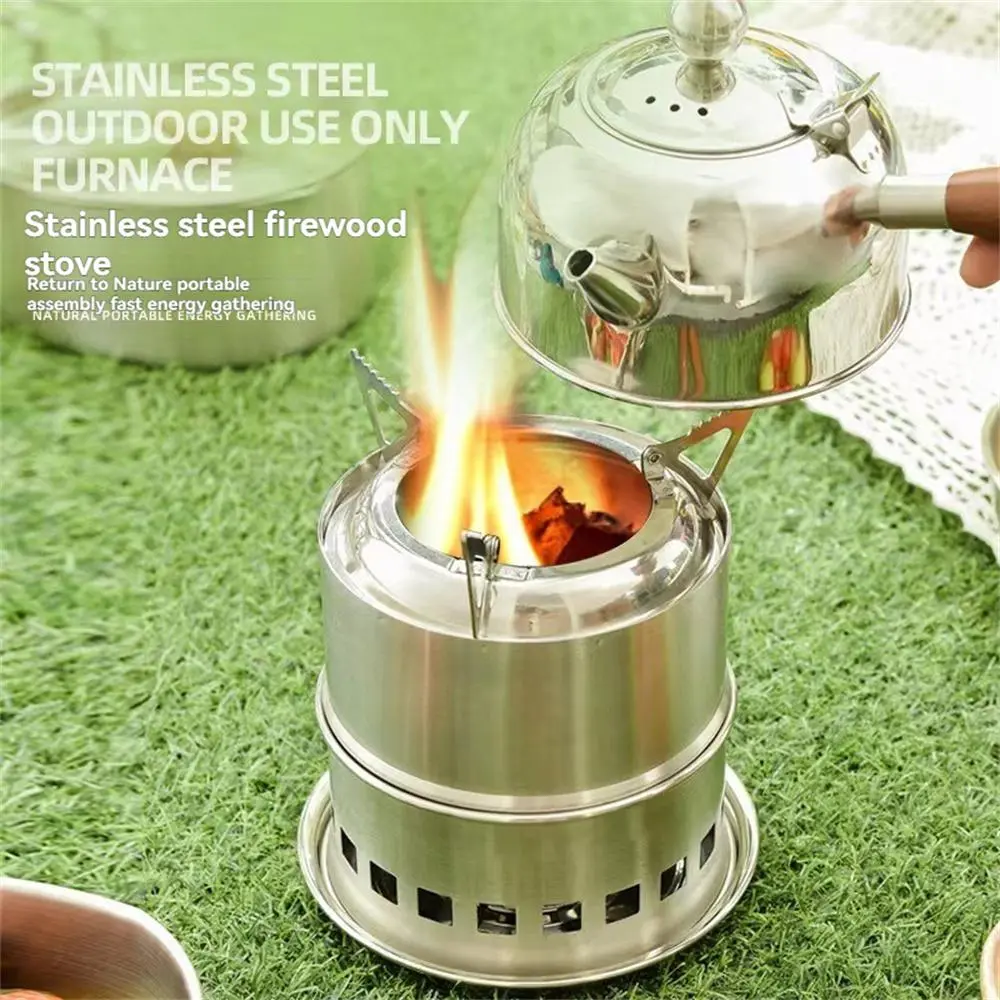 Stainless steel firewood stove, outdoor camping barbecue stove, coal stove, reinforced windproof alcohol stove, split type heating stove, Portable camping stove