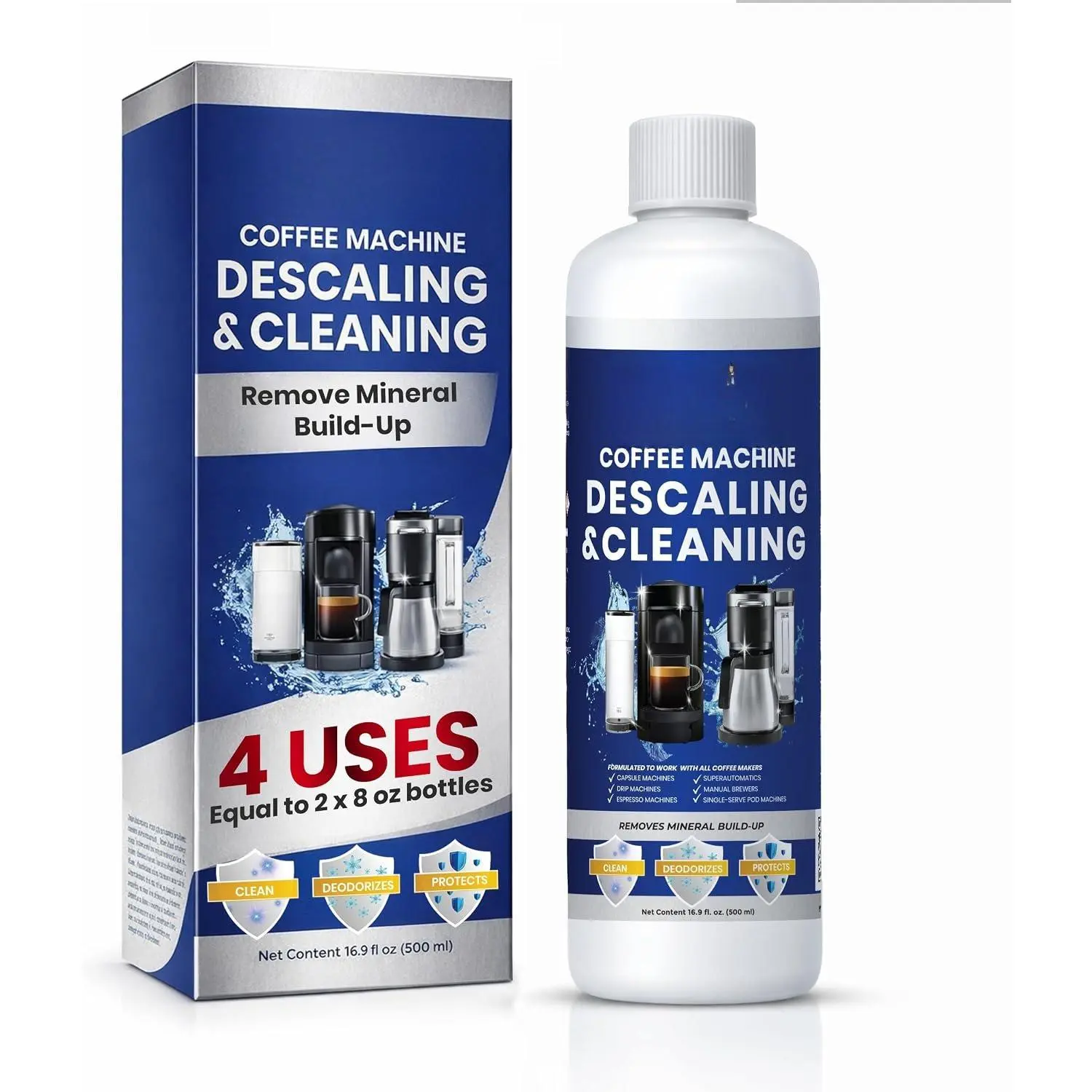 Coffee Machine Descaler Solution, 16.9oz (4 Uses) - No Vinegar Smell