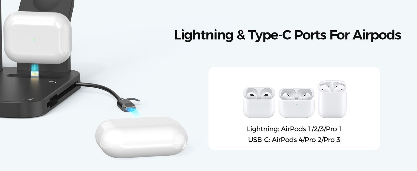 Wireless Charging Station,5 in 1 Multiple Charger Stand with Alarm Clock,7 Night Light,Mag-Safe Charging Dock for iPhone 17 16 15 14 13 12 Pro Max Plus,Apple Watch 11/10/9/8,for Airpods,Bedroom