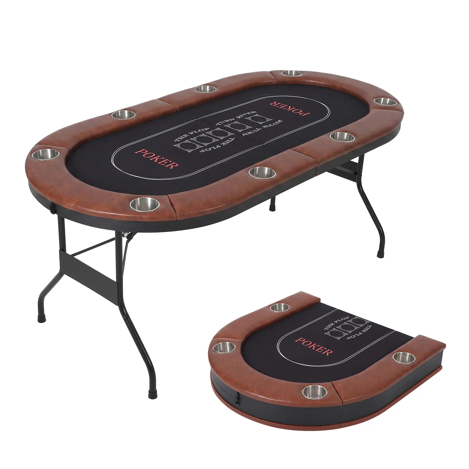 Foldable Poker Table for 8 Players, Portable Game Table with Padded Rail & Deepened Cup Holders, Fold Lock Latch, for Texas Hold'em, Blackjack, Friends Parties & Family Gatherings, Black/Green/Blue