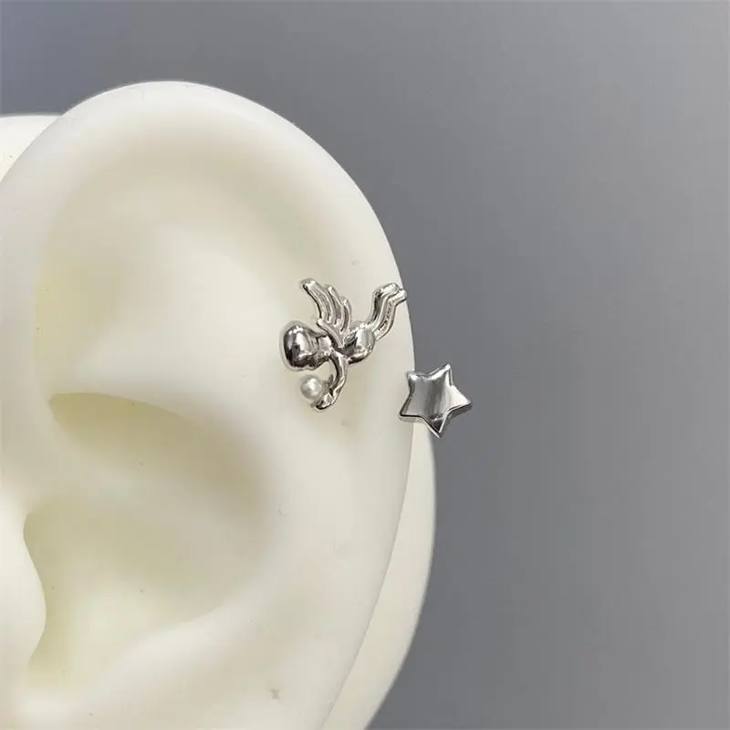 Angel Star Horseshoe Ring 316L Stainless Steel Ear Bone Nail New Fashion Y2K Delicate Waterproof Earrings for Women Accessories