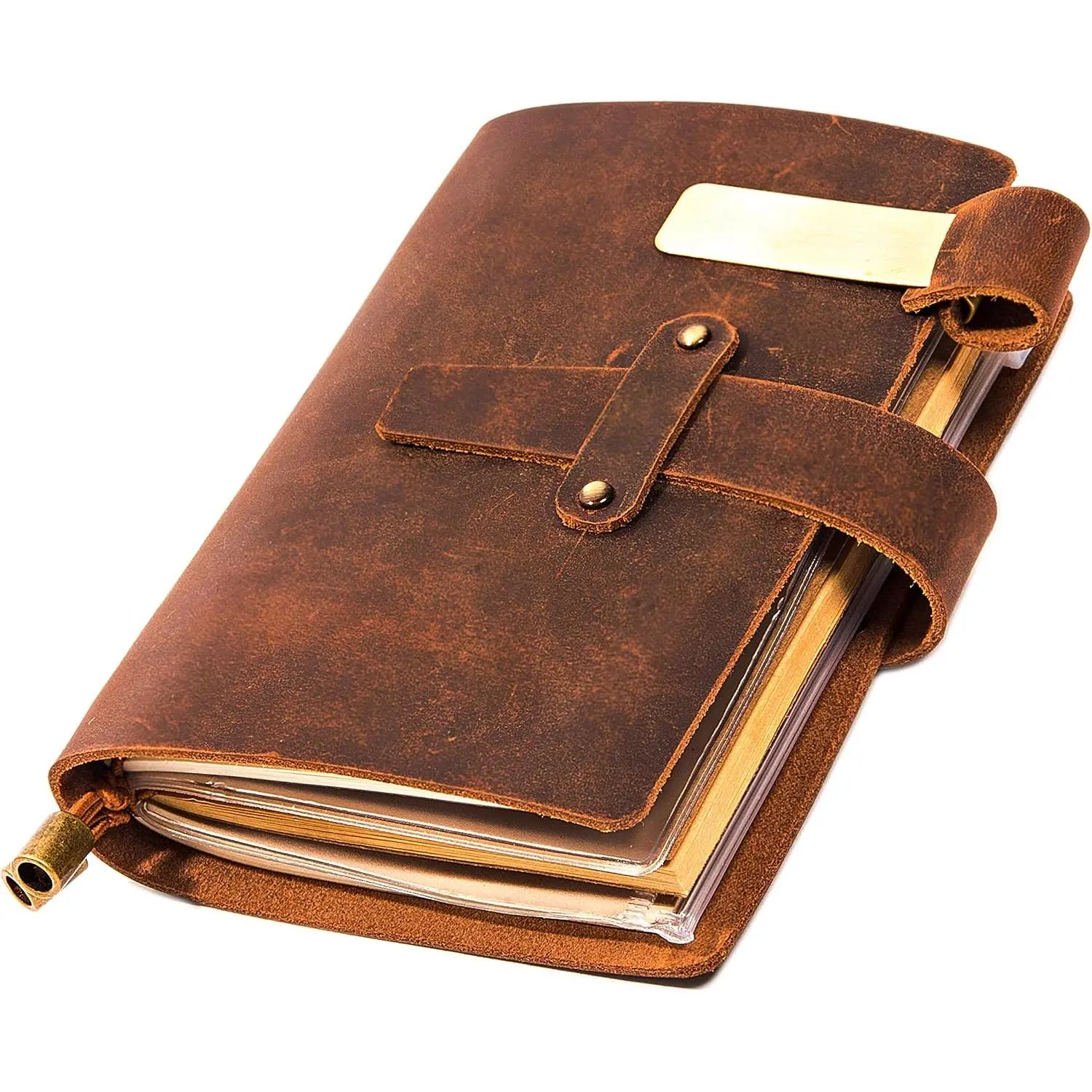 Leather Writing Journal Notebook For Men & Women - Leather Notepad, Pocket Notebook ‎5.3" x 4", 180 Pages - Sketchbook for traveling with Pen Holder, Card Holder,  Refillable Travel Diary