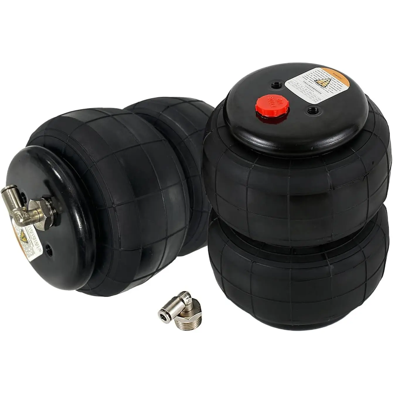 1/2" NPT Port Heavy Duty 2500 lbs Double Air Bags Suspension | Large D2500 Bellow Airbag, Air Suspension Bags with Air Fittings, Diameter 6", Extended 8.35", Closed 2.75", 2 Pack