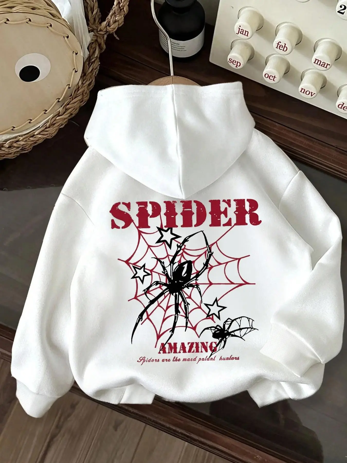 Women's Hooded Pocket Sweatshirt, Spider Print, Halloween Casual Long Sleeve Top, Soft Comfortable Fabric, Fall & Winter Wear