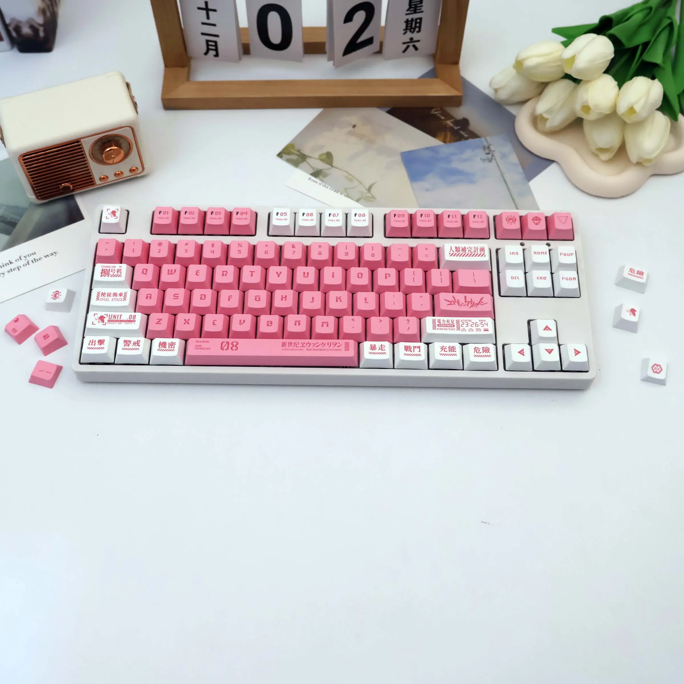 Mechanical Pbt Heat Transfer Keycap Set, 140+ Keys, Cherry Profile, Includes 7u and Split Spacebar, Compatible with Mx Axes 61/68/87/104 Layouts