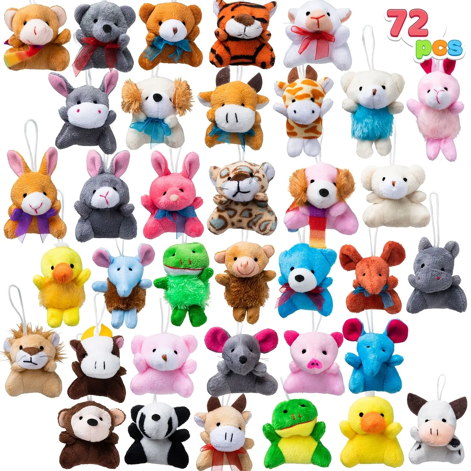 72 Pack Mini Animal Plush Toy Assortment, Plush Figures, Carnival Prizes, Valentine's Day Party Favors, Bulk Stuffed Animals Party Favors, Birthday Decoration, Christmas Gift