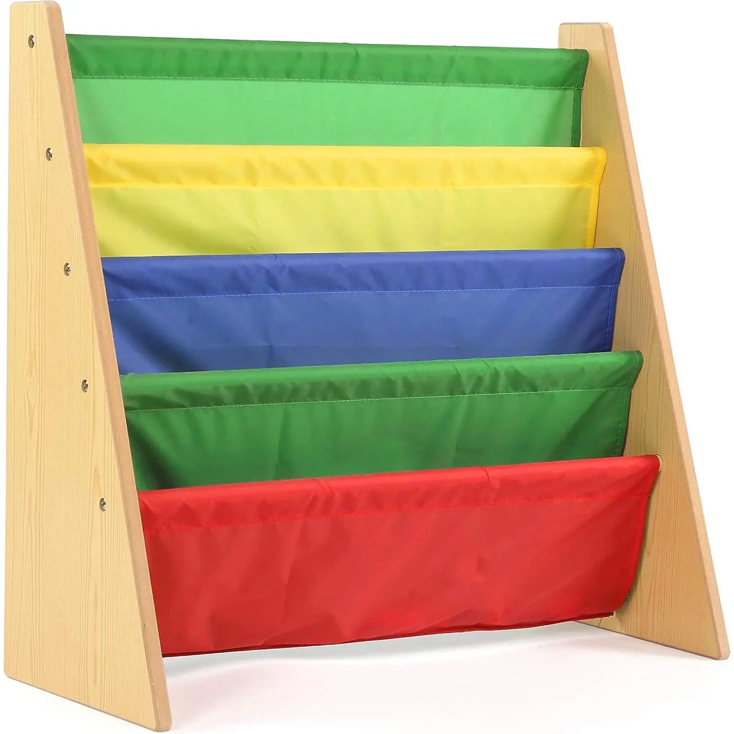Kids Bookshelf, 4-Tier Front-Facing Book Display Organizer, Montessori Toddler Bookcase for Playroom, Bedroom & Reading Corner, Natural Wood/Primary