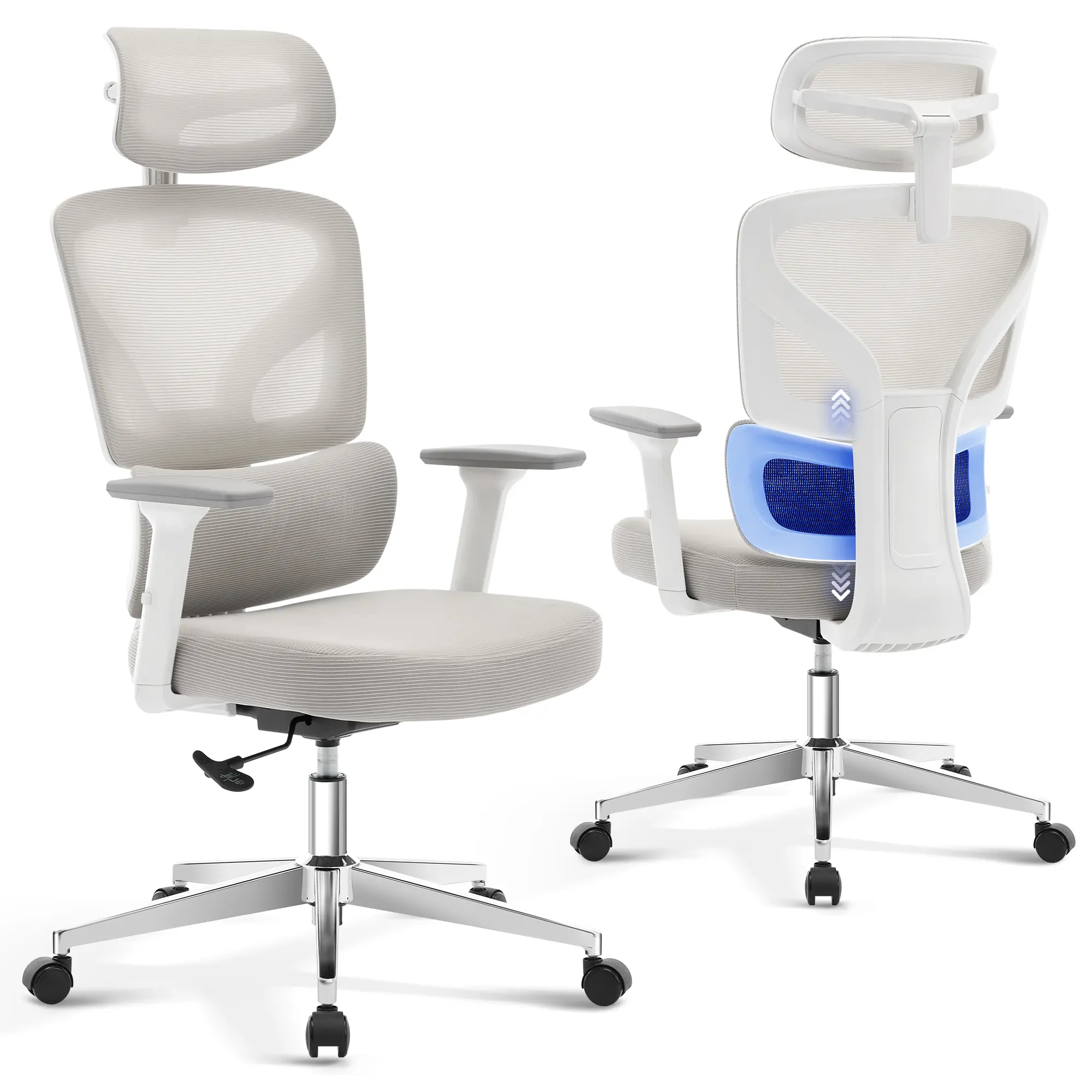 Ergonomic High-Back Mesh Office Chair with Adjustable Headrest and Lumbar Support, 3D Armrests, Breathable Swivel Rolling Computer Desk Chair, Heavy Duty Task Chair with Recline, Padded Seat, and Metal Base for Home Office, Gaming, Study, and Work