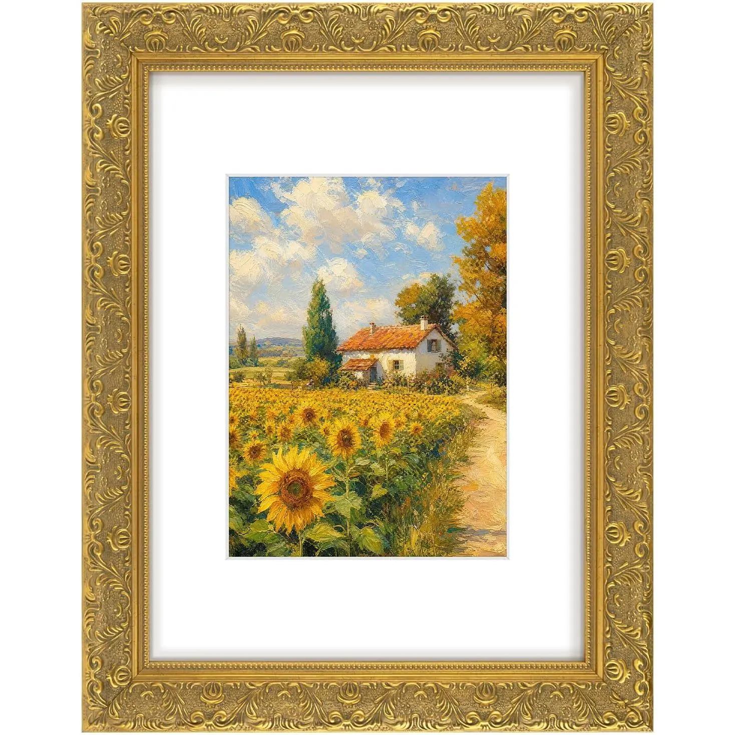 Golden State Art Picture Frame 9x12 - Ornate Gold Wall Mount Frame with Real Glass, Included Mat for 6x8 Photo, Spring Clips & Hanging Hooks, Vintage Renaissance Home Decor, Single Piece