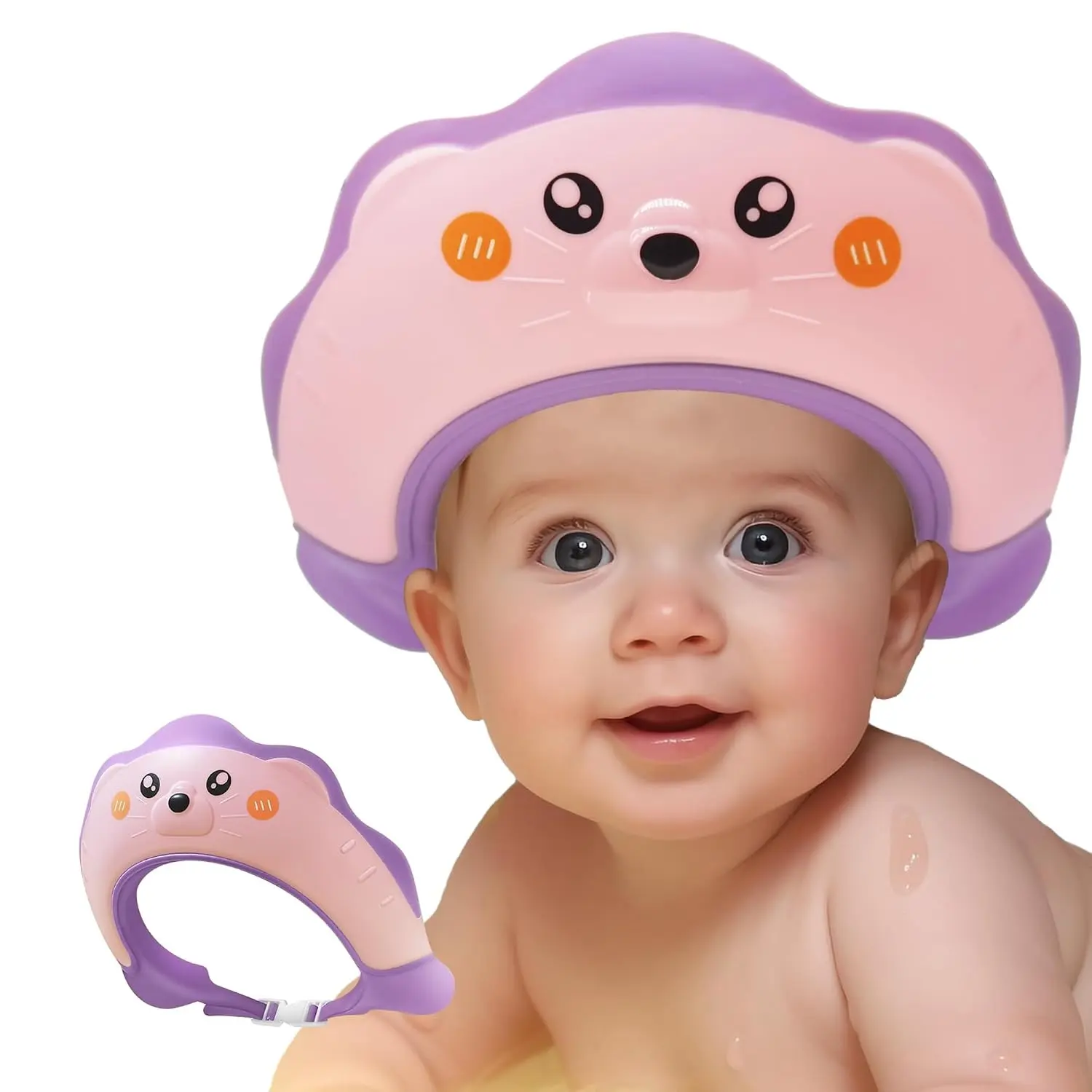 Baby Shower Cap Shield for Kids, Visor Hat for Eye and Ear Protection, 0-9 Years Old Children, Cute Sea Lion Shape Makes Bath Time Fun, Pink(Gift)