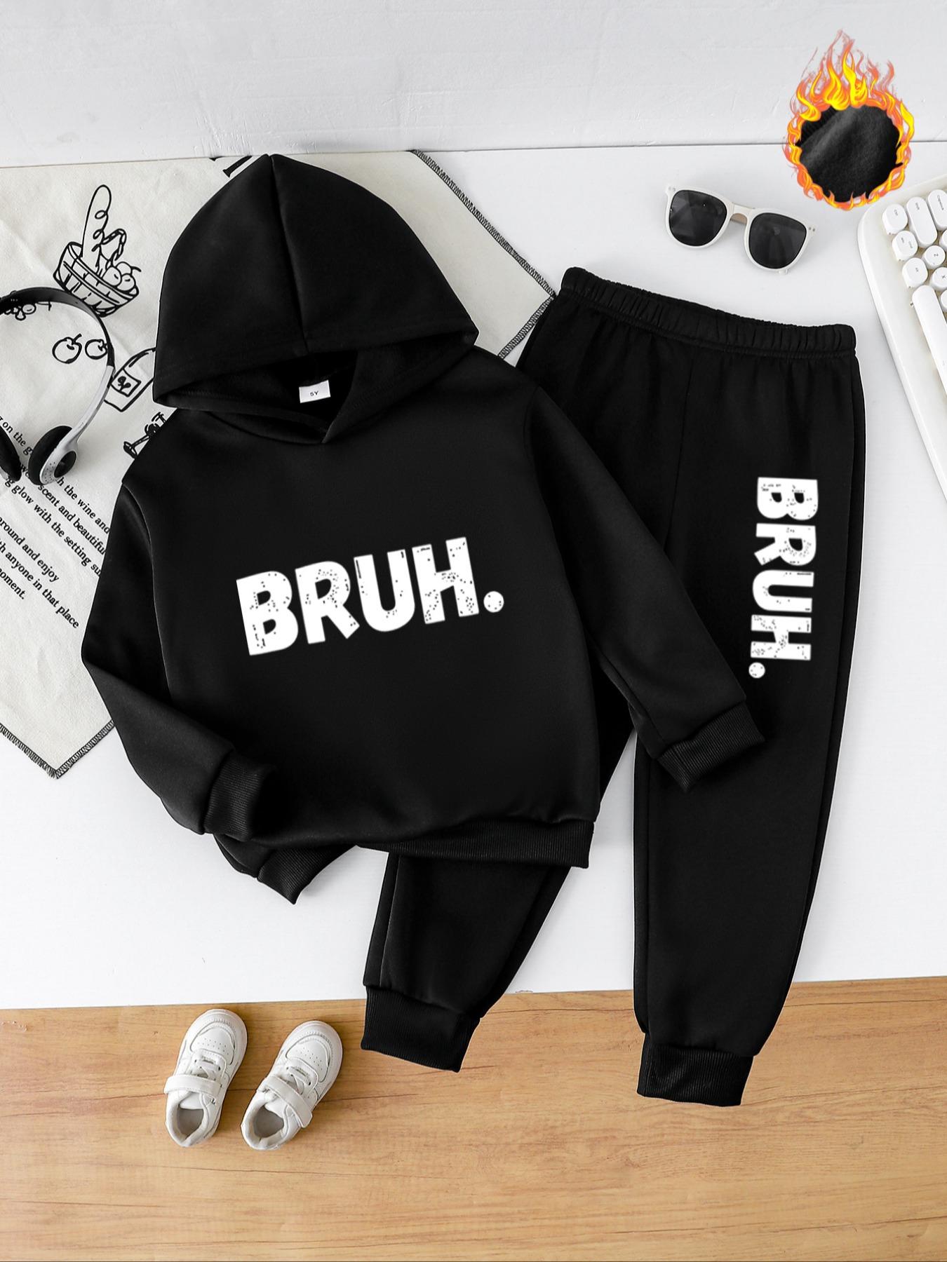 Boys' Fashionable Fall & Winter Hoodie Set, Sweatpants, Thick Casual Fitted Long Sleeve Top, Cute Print Pullover, Sweatshirts, Outdoor Essential, Hoodies