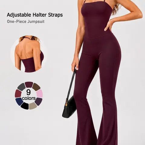 【Black Friday】Women's Sleeveless Halter Neck Sports Jumpsuit, Soft Nylon Spandex Fabric, Casual Jumpsuit for Yoga, Outdoor Training, Fitness and Daily Wear, All-Season Wear