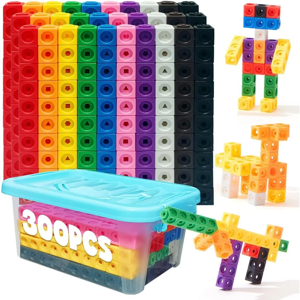 300 Pcs Linking Cubes for Math with Storage Boxes, Kids Counting Blocks for Math STEM Connecting Cubes Math Manipulatives Classroom Learning Supplies for Preschool and Elementary Aged Kidsfidget toys