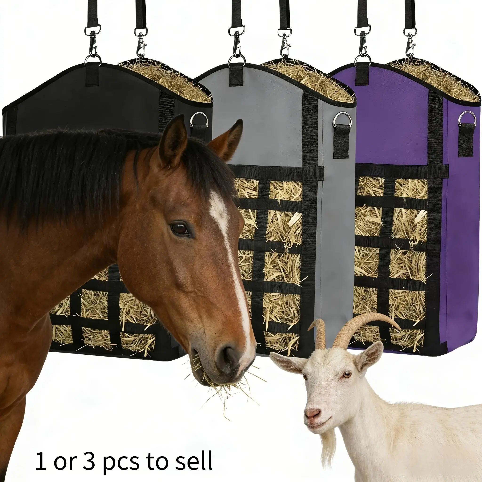 1pc Hay Rack Storage Bag, Horse and Goat Slow Feeder, Open Feed Hole, Small for Goats and Sheep, Large for Horses, Animal Feeding Accessories