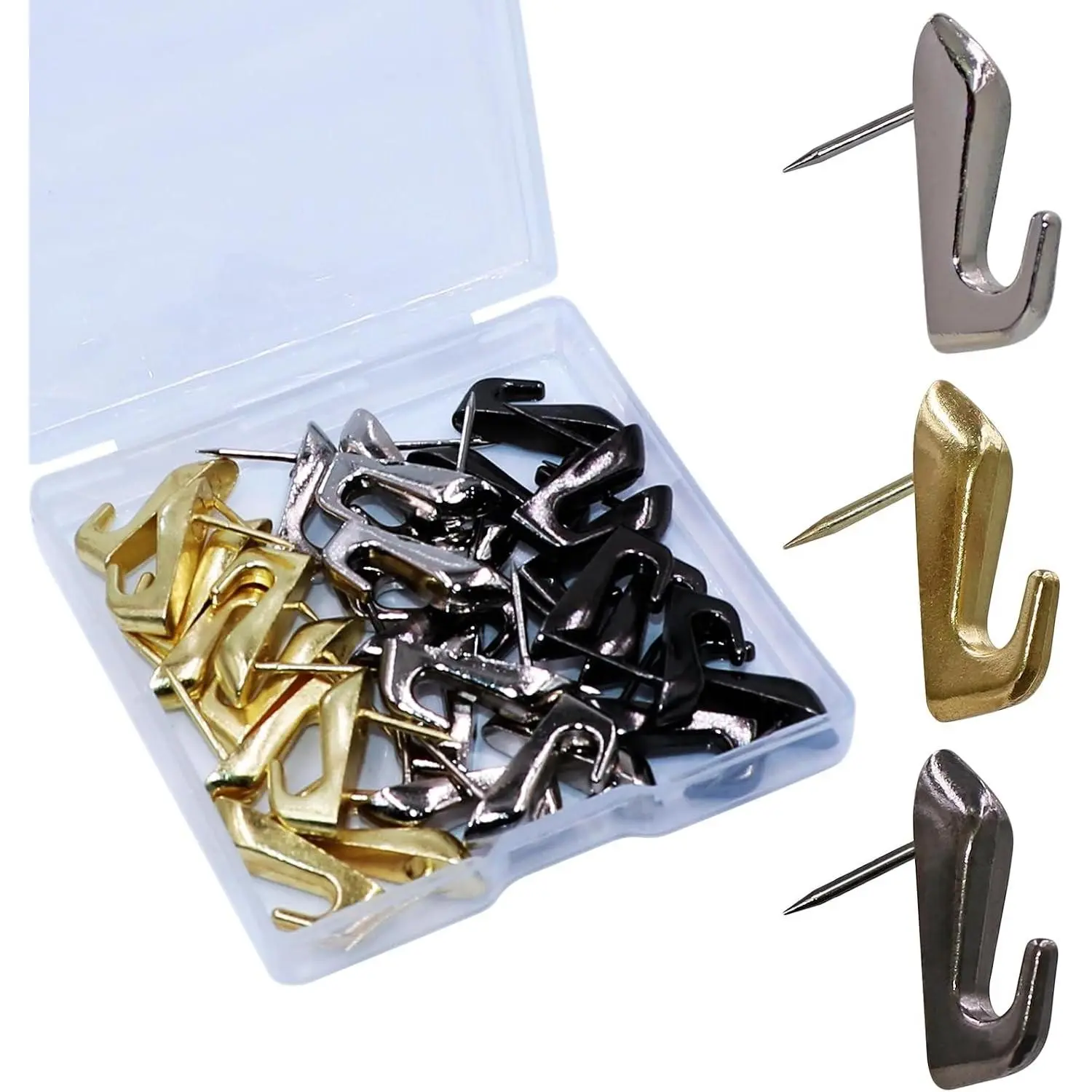 30 PCS Decorative Push Pin Hooks, Thumb Tacks for Wall Hanging, Picture Hanging Nails, Bulletin Board Hooks (Silver, Gold & Black)Gift