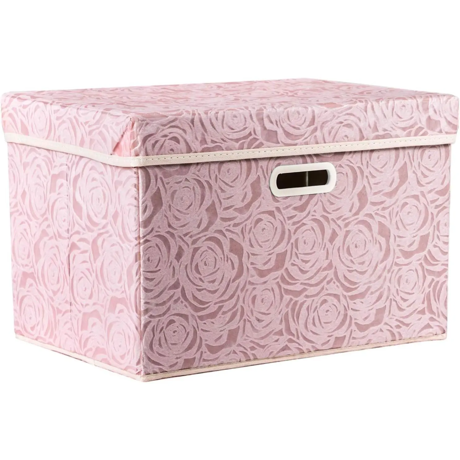 Larger Collapsible Storage Bin with Lid [1-Pack] Fabric Decorative Storage Box Cube Organizer Container Baskes with Handles Divider for Bedroom Closet Living Room Pink 17.7x11.8x11.8 Inch