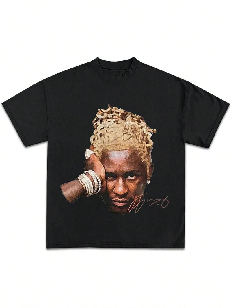 Unisex's Rapper Graphic Print Round Neck Tee, Fashion Casual Short Sleeve T-shirt for Daily Wear, Unisex Top for All Seasons