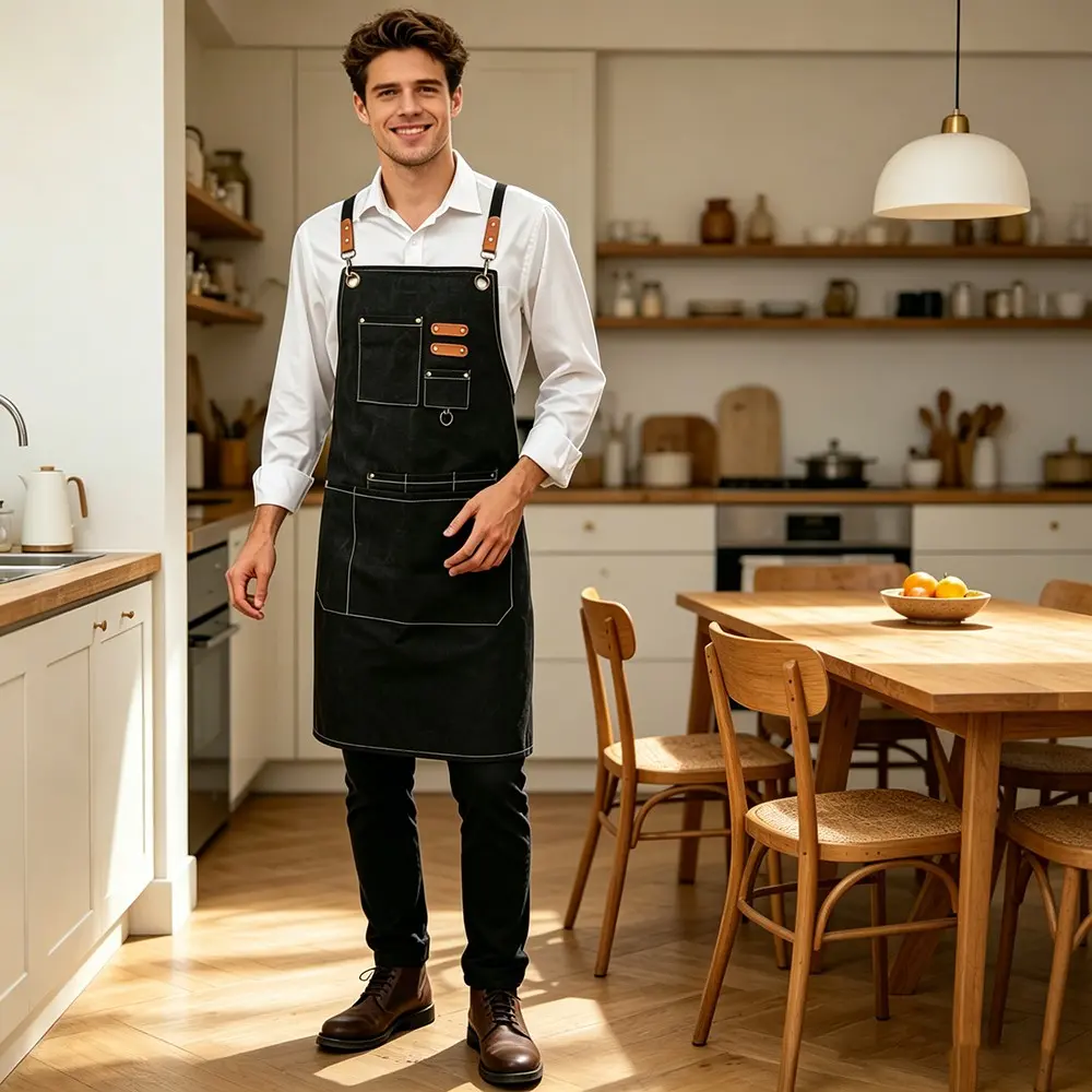 Stylish Barista Chef Apron for Home Kitchen, Casual Plain Design, All Seasons Use, Ideal for Cooking and Baking
