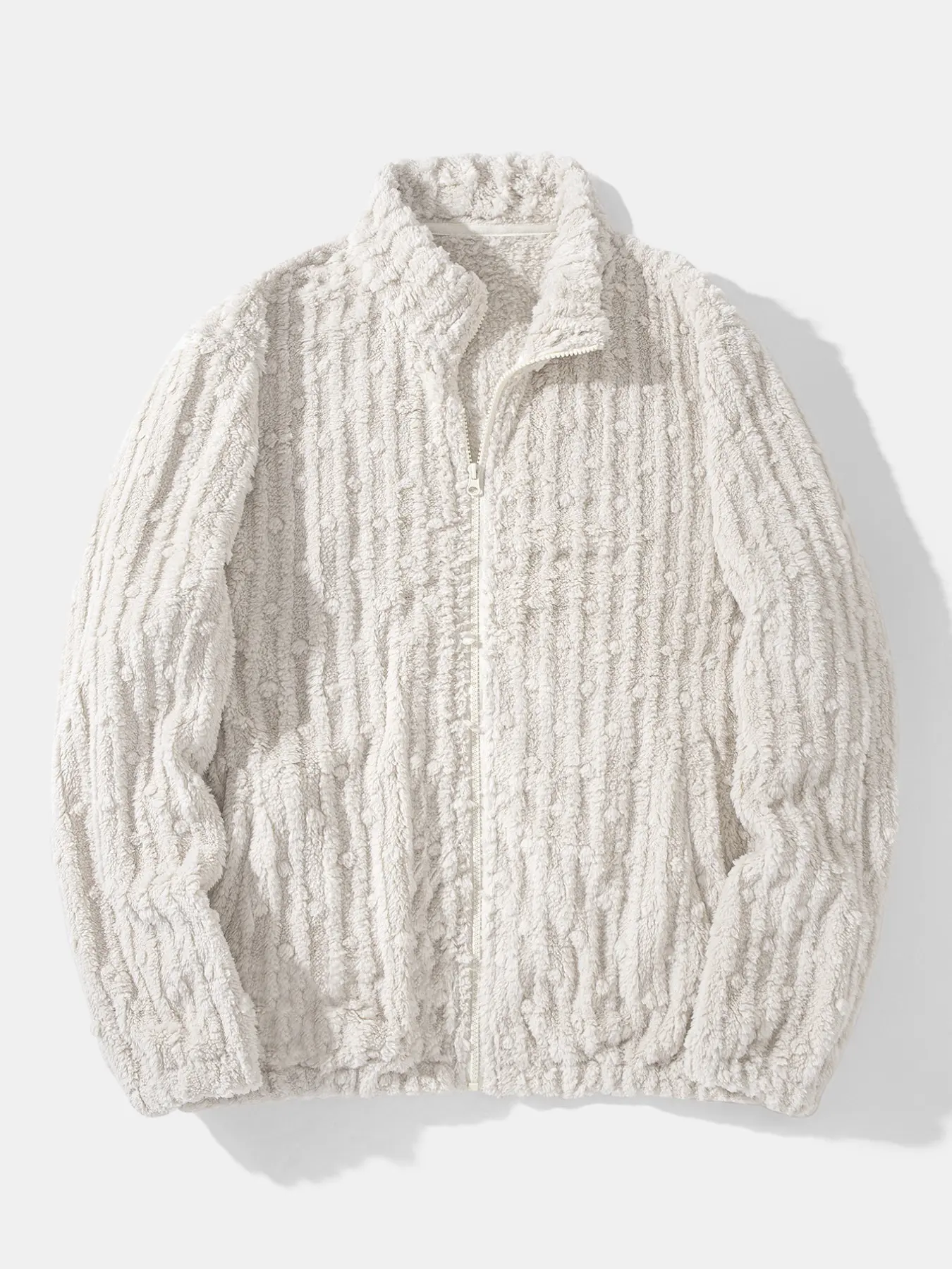 Double-Sided Fleece Jacquard Stripe Jacket, Zipper Outerwear, Soft and Comfortable, Ideal for Daily and Casual Wear