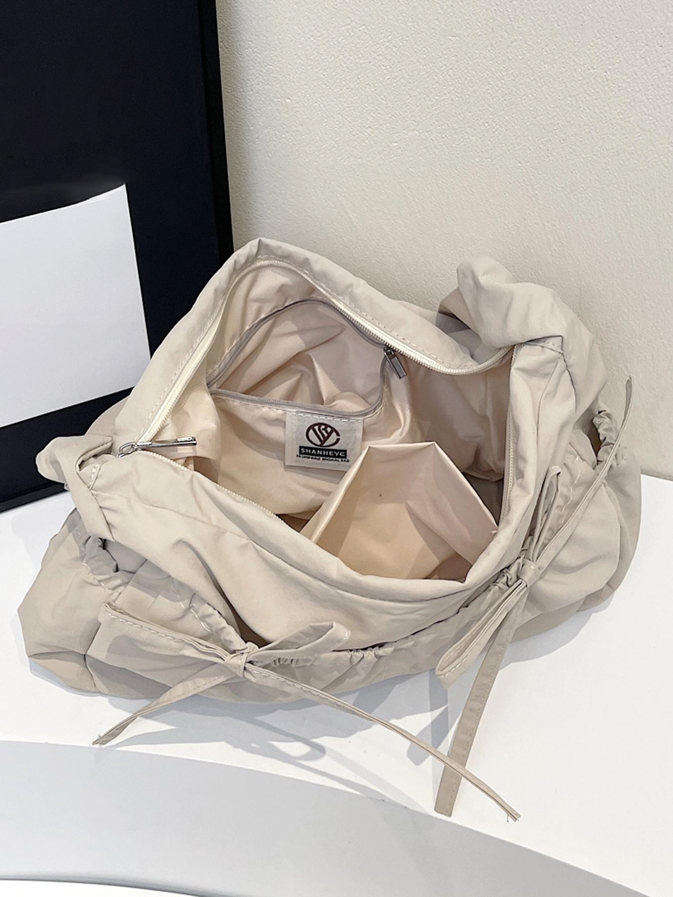 Simple and fashionable multi-color drawstring pleated bag, casual one-shoulder underarm bag, versatile exquisite bow design, niche personality messenger bag, suitable for students, office workers daily commuting, etc., Crossbody Tote Bag