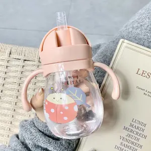 Cartoon Ladybug Baby Sippy Cup 350ML, Anti-Choking Straw, Gravity Ball Water Bottle, Leak-Proof with Handle, Ideal for Daily Use