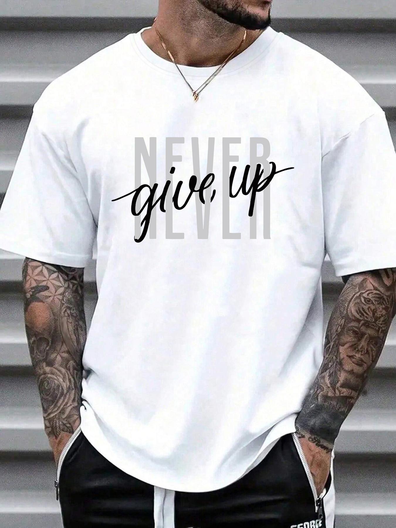 Men's Loose Stretch Letter Print Round Neck Drop Shoulder Tee, Casual Stylish Short Sleeve Crew Neck T-shirt for Summer, Fashion Men's Top for Daily Wear