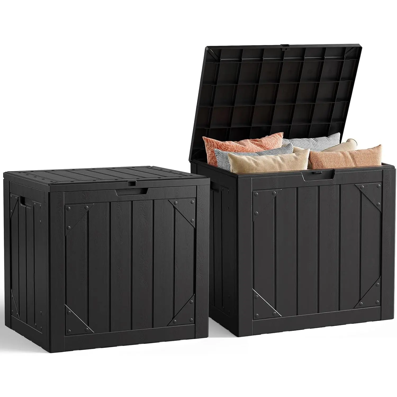 30 Gallon Waterproof Resin Deck Box Storage Bench with Lockable Lid, UV Resistant Black - Great for Patio Cushions, Garden Tools, and Outside Furniture Storage