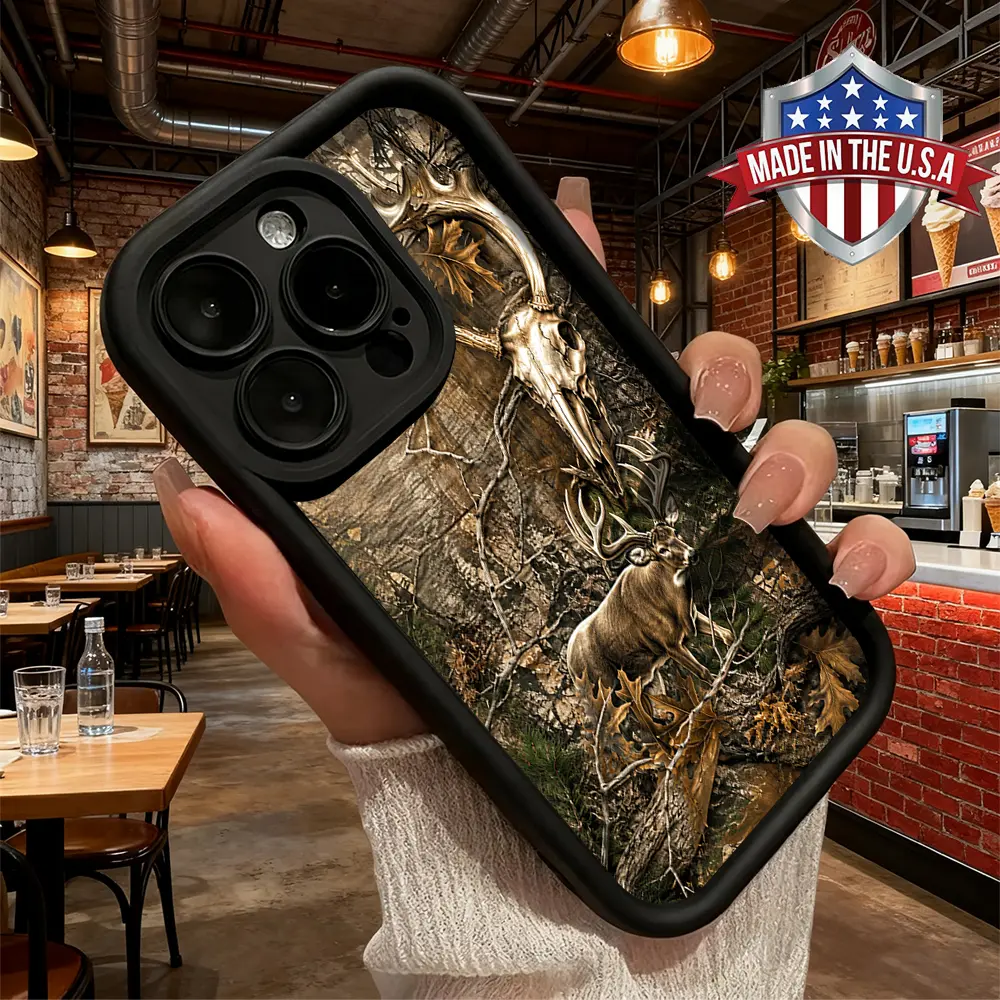 Trendy Buck Deer Antler Skull Forest Design Case for iPhone 17 16 15 14 Pro Max 13 12 11 XR XS Plus Air Slim Lightweight Anti Scratch Protective Shockproof TPU Cover,junk