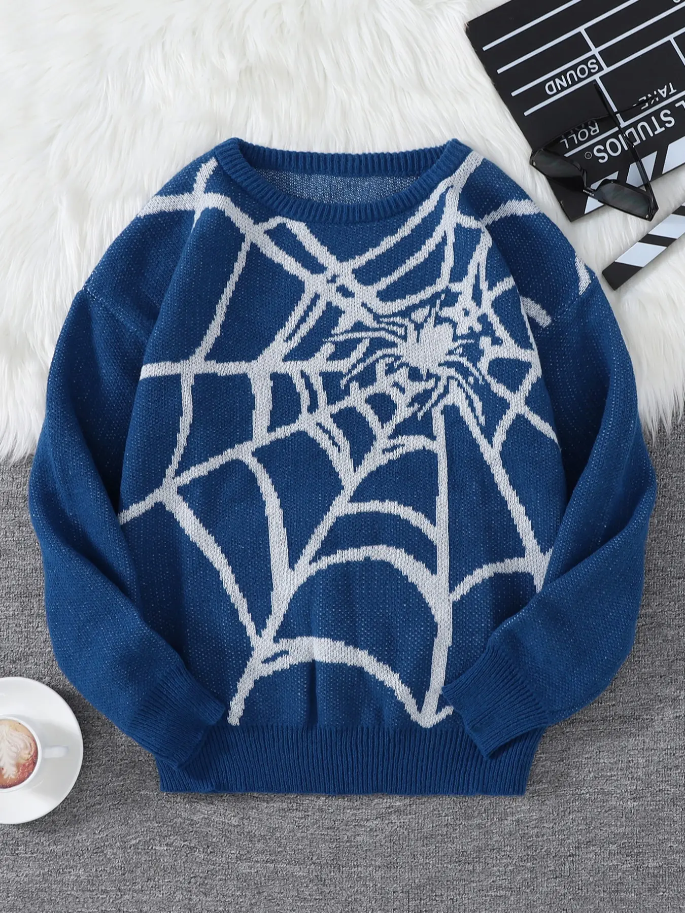 Men's Graphic Knit Sweater, Casual Chic Knitwear, Patchwork Design Pullover, Round Neck Long Sleeve, Casual Fitted Style, Perfect for Autumn & Winter Seasons